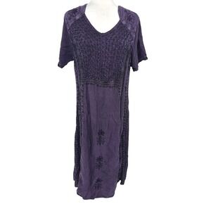 Holy Clothing Maxi‎ Dress L/XL Purple Embroidered Boho Festival Peasant Artsy